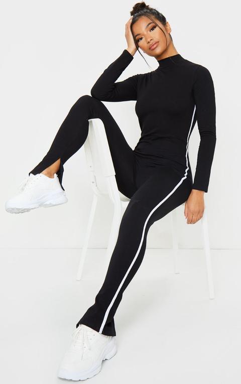 Black Sports Stripe High Neck Jumpsuit