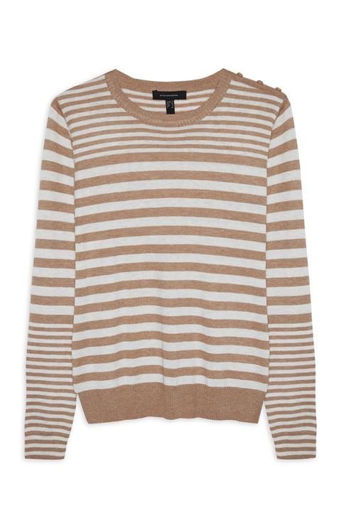 Brown Lightweight Stripe Crew Jumper