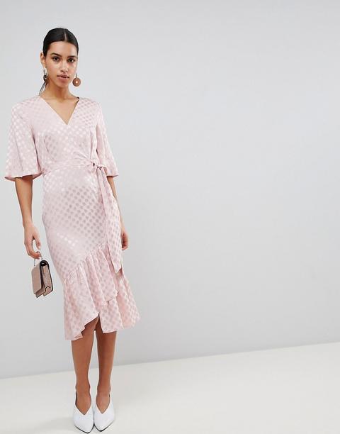 Asos - Vestito Midi A Portafoglio In Jacquard Con Maniche A Kimono - Rosa