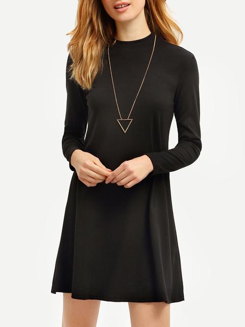 Vestido Manga Larga Casual -negro