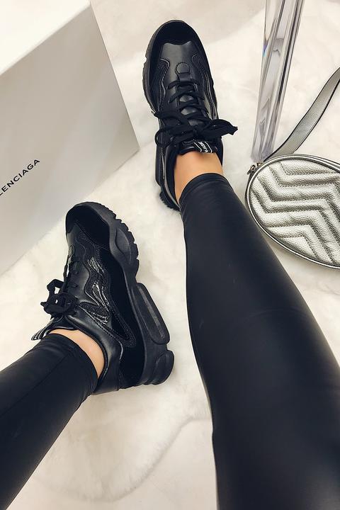 Scarlett Black Glitter Chunky Trainers