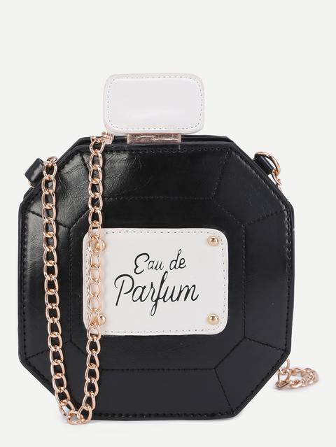 Borsa Con Catena Crossbody Pu Forma Bottiglia Di Profumo Nero