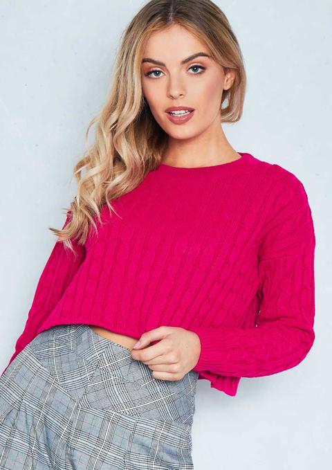 Bobbi Magenta Cable Knit Cropped Jumper