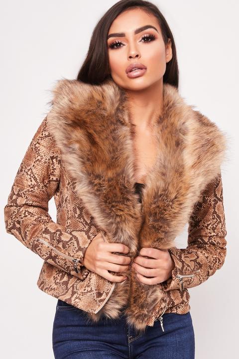 Samira Brown Snake Faux Fur Jacket