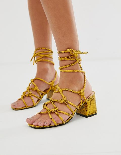 Public Desire - Freya - Sandali Stringati Giallo Acceso Pitonato - Giallo