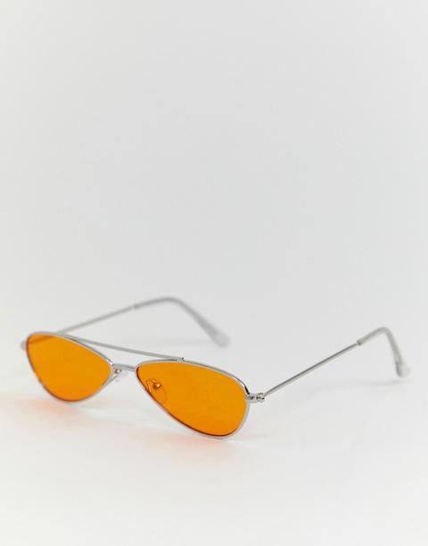 Aj Morgan – Schmale Ovale Sonnenbrille In Silber & Orange