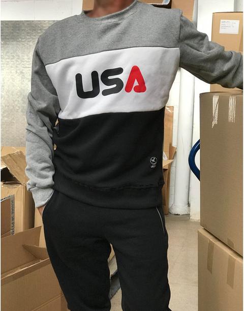 Sudadera Básica Usa Combinada Sin Capucha