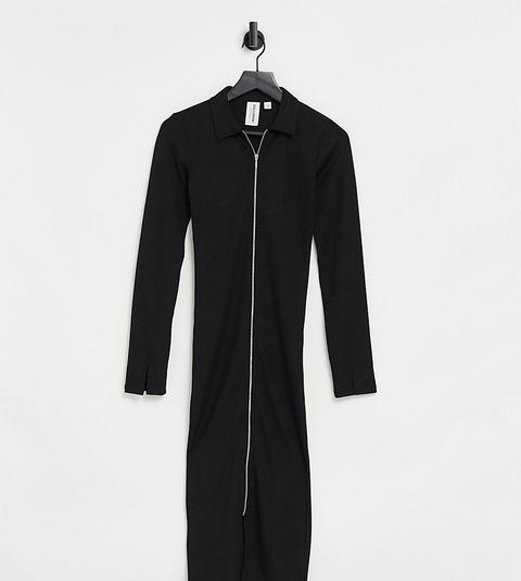 Collusion Long Sleeve Midi Zip Front Dress In Black