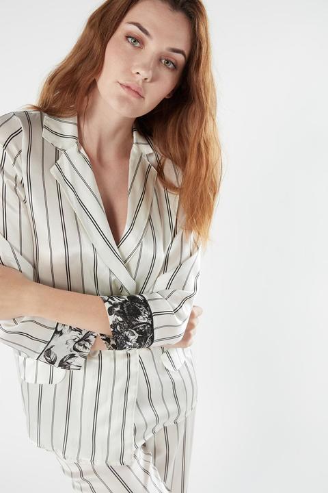 Chemise De Pyjama En Soie Floral Pinstripe