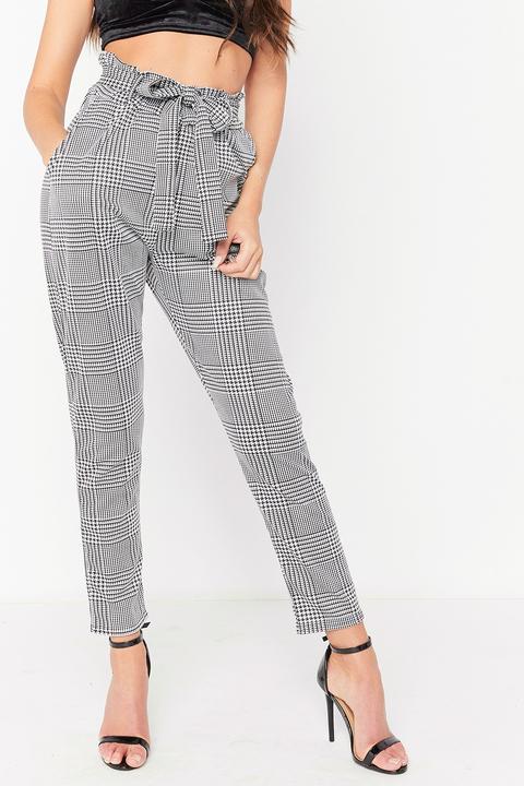 Steph Black Check Paper Bag Trousers