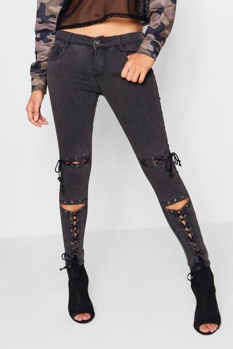 Lace Up Detail Skinny Jeans