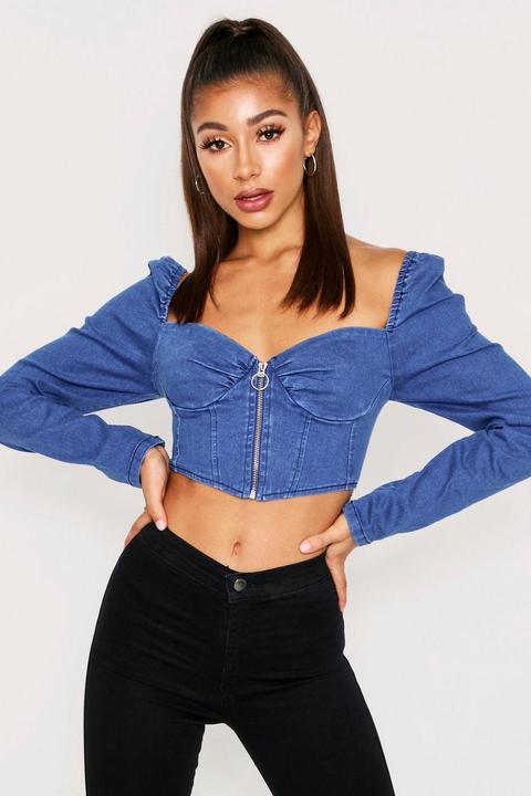 Denim Zip Front Top