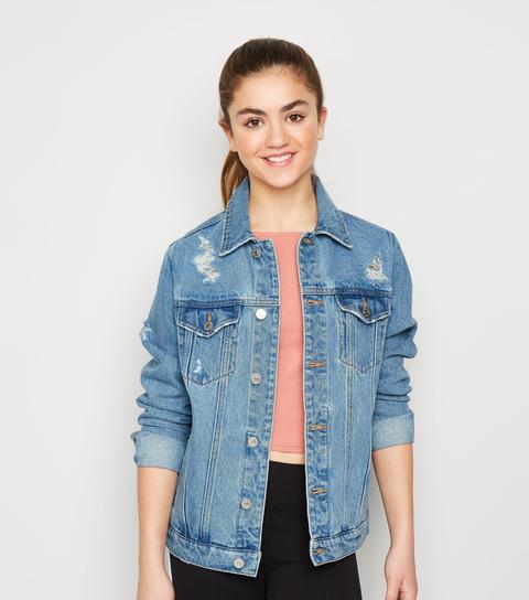 Girls Pale Blue Oversized Denim Jacket New Look