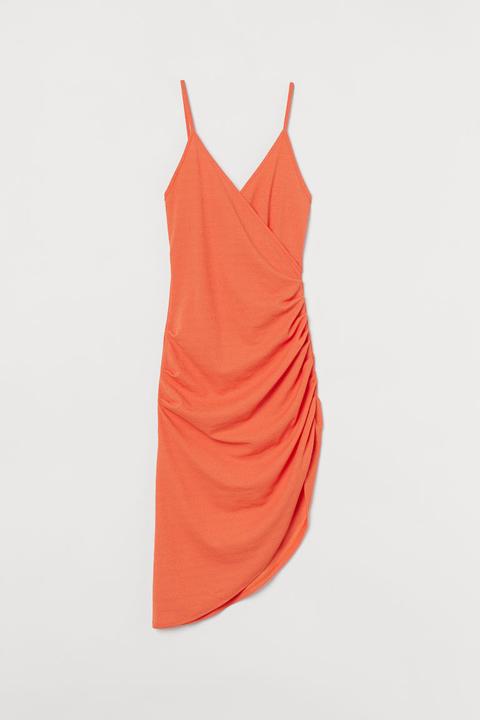 Vestido Drapeado De Punto - Naranja