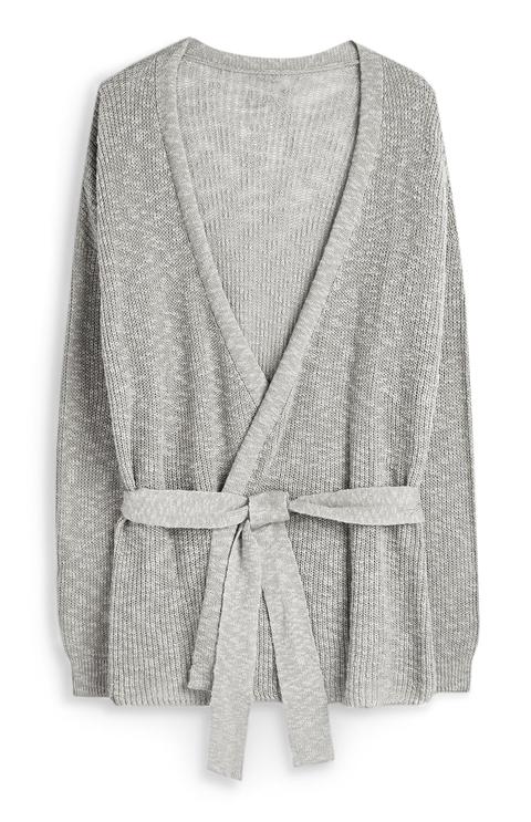 Grey Belted Cardigan