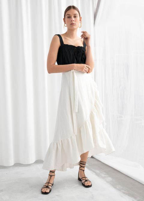 white linen wrap skirt midi