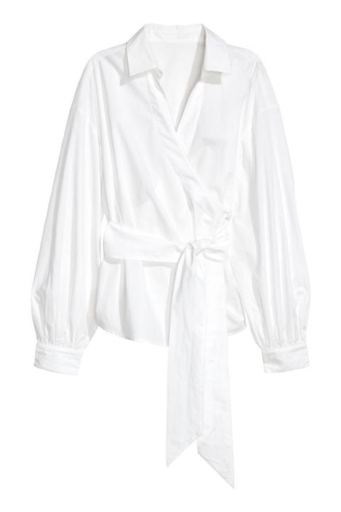 H & M - Blusa Cruzada De Algodón - Blanco
