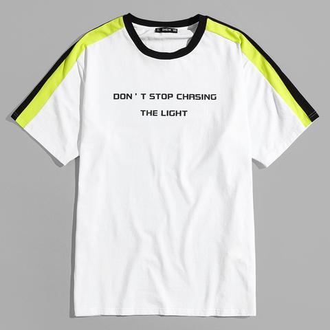 Camiseta De Hombres De Color Block Con Estampado De Letras From Shein On 21 Buttons