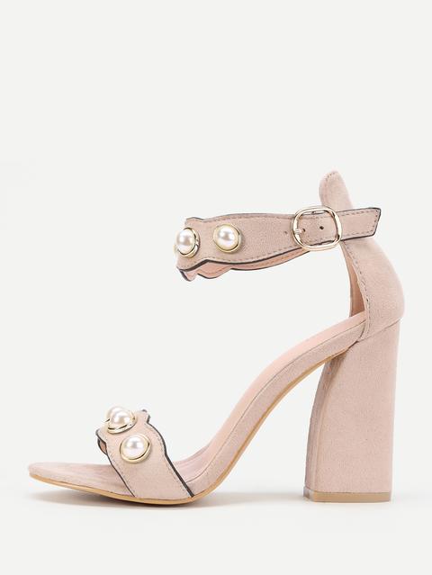 Faux Pearl Decor Ankle Strap Sandals