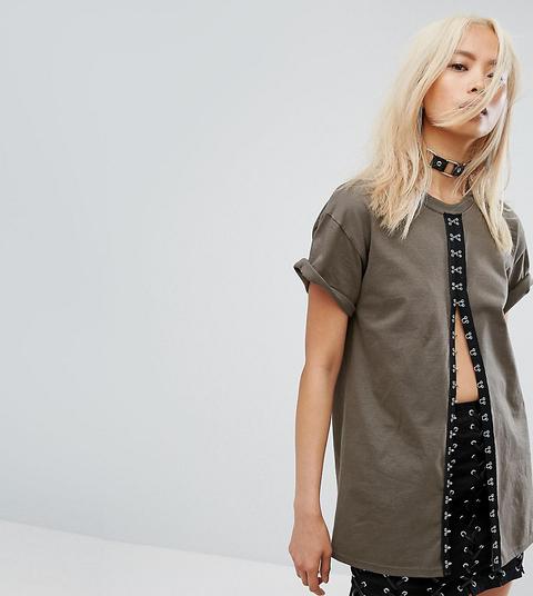 Camiseta Extragrande Con Ribete De Corchetes Y Estilo Vintage De Milk It
