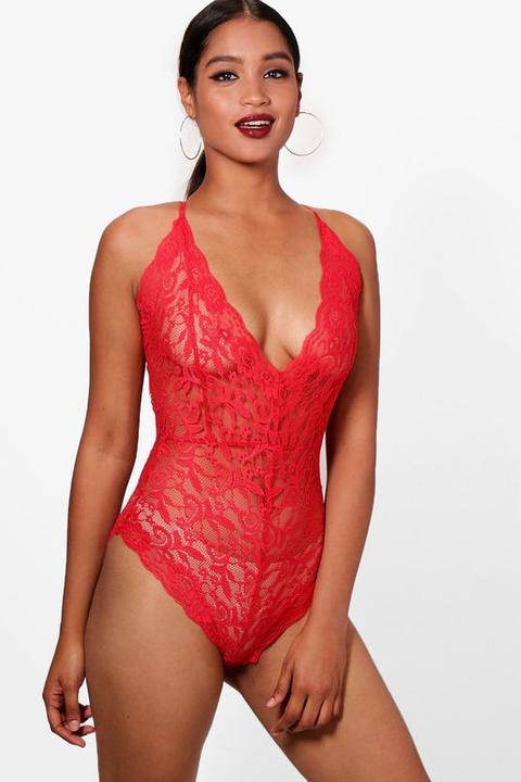 Strappy Scallop Edge Lace Bodysuit