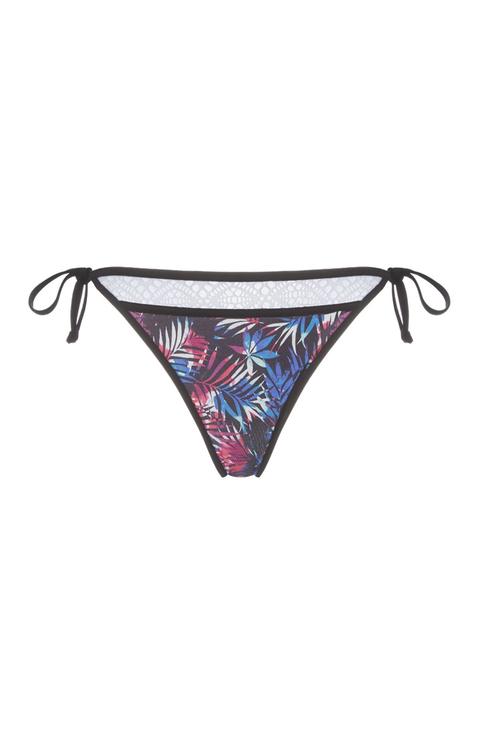 Slip Bikini Con Laccetti Stampa Palme