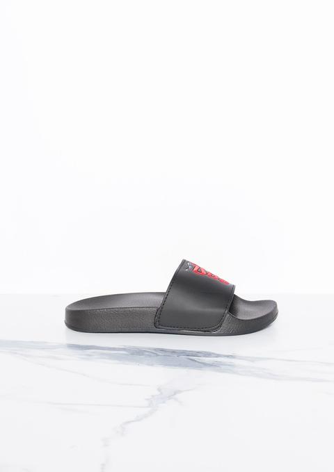 Harper Black Snake Embroidered Sliders