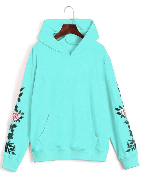 Floral Patched Front Pocket Hoodie