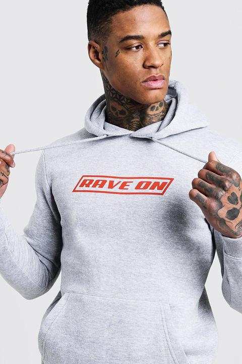 Rave On Print Slogan Over The Head Hoodie