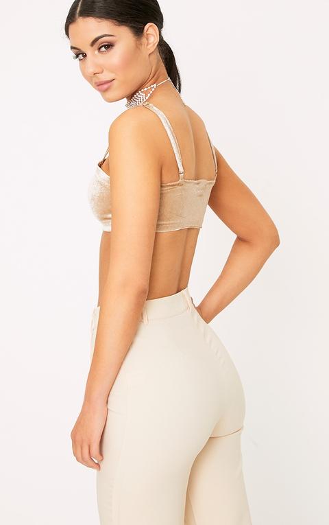 Anala Champagne Velvet Strappy Crop Top