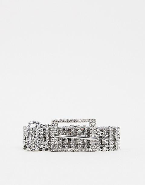 Asos Design Full Diamante Chain Waist And Hip Belt-silver