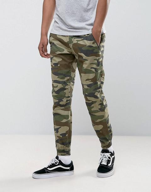 Pull&bear Regular Fit Cargo Joggers In Green Camo