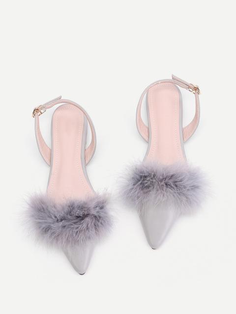 Faux Fur Detail Slingback Pu Flats
