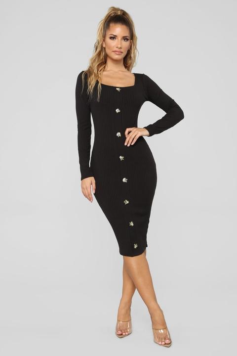 Janet Ribbed Dress - Black