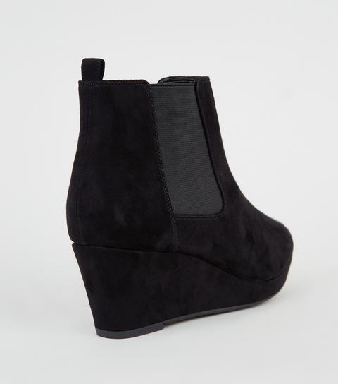 Wide Fit Black Suedette Platform Wedge Boots New Look Vegan