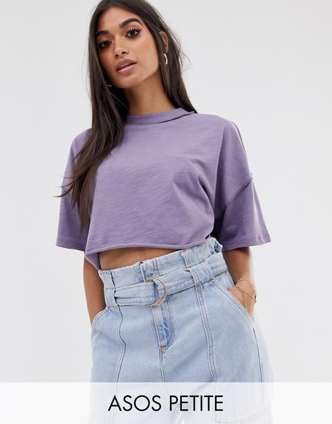 Asos Design Petite - T-shirt Squadrata Corta Con Cuciture A Vista Lilla - Viola