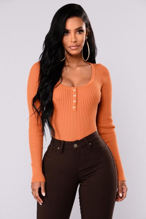 Winnie Ribbed Bodysuit - Pumpkin