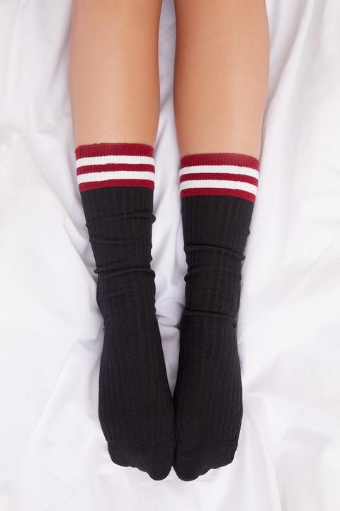 Jade Black Large Ribbed Socks