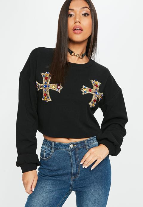 Schwarzes Verziertes Sweatshirt