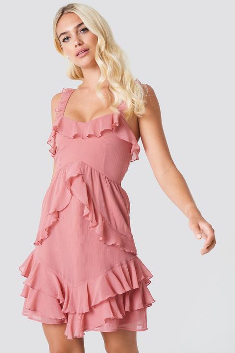 Linn Ahlborg X Na-kd Heart Shape Frill Dress - Pink