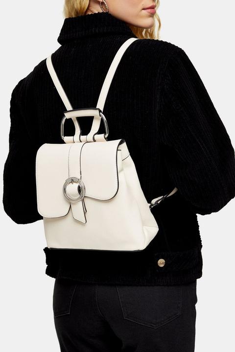 Polly White Buckle Backpack