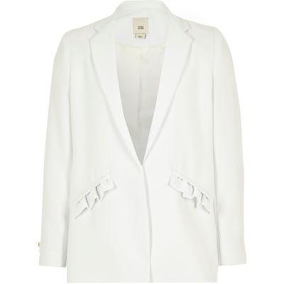 Girls White Frill Pocket Blazer