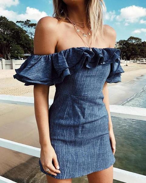 Off Shoulder Ruffles Mini Dress