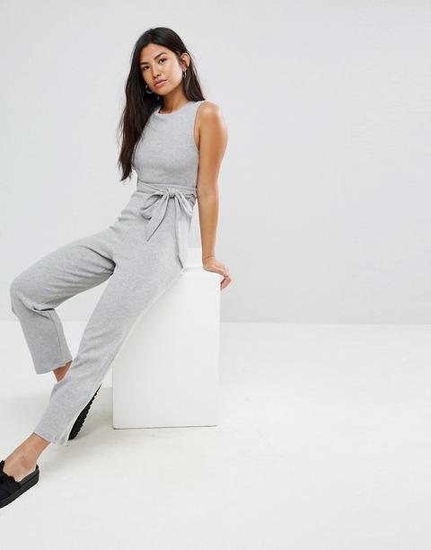 Asos Jersey Jumpsuit With Strapping Detail - Grey