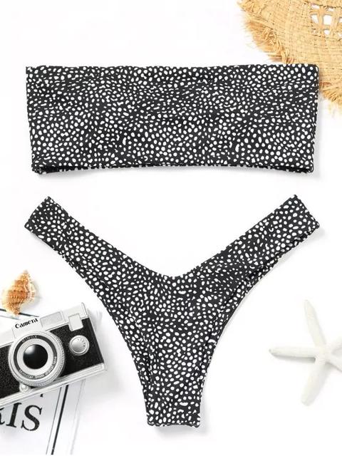 Bikini De Tanga Con Estampado De Leopardo Bandeau Yellow White Black Purple