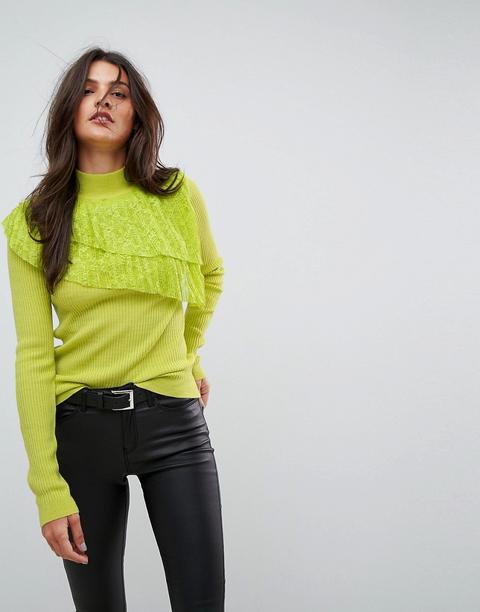 Asos - Maglione Con Volant In Pizzo A Pieghe - Verde