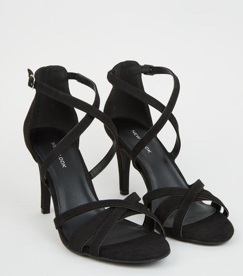 Black Suedette Strappy Stiletto Heel Sandals New Look