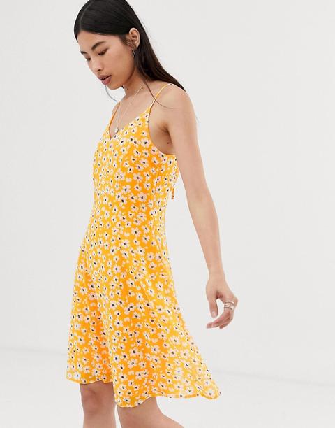 Minivestido De Tirantes Finos Con Estampado Floral De Selected Femme-amarillo