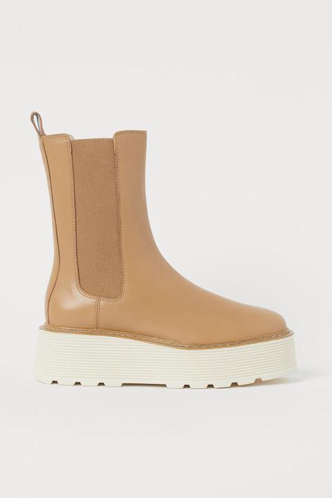 Leather Chelsea Boots - Beige