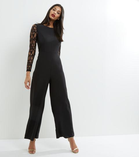 Mela Black Lace Sleeve Jumpsuit New Look